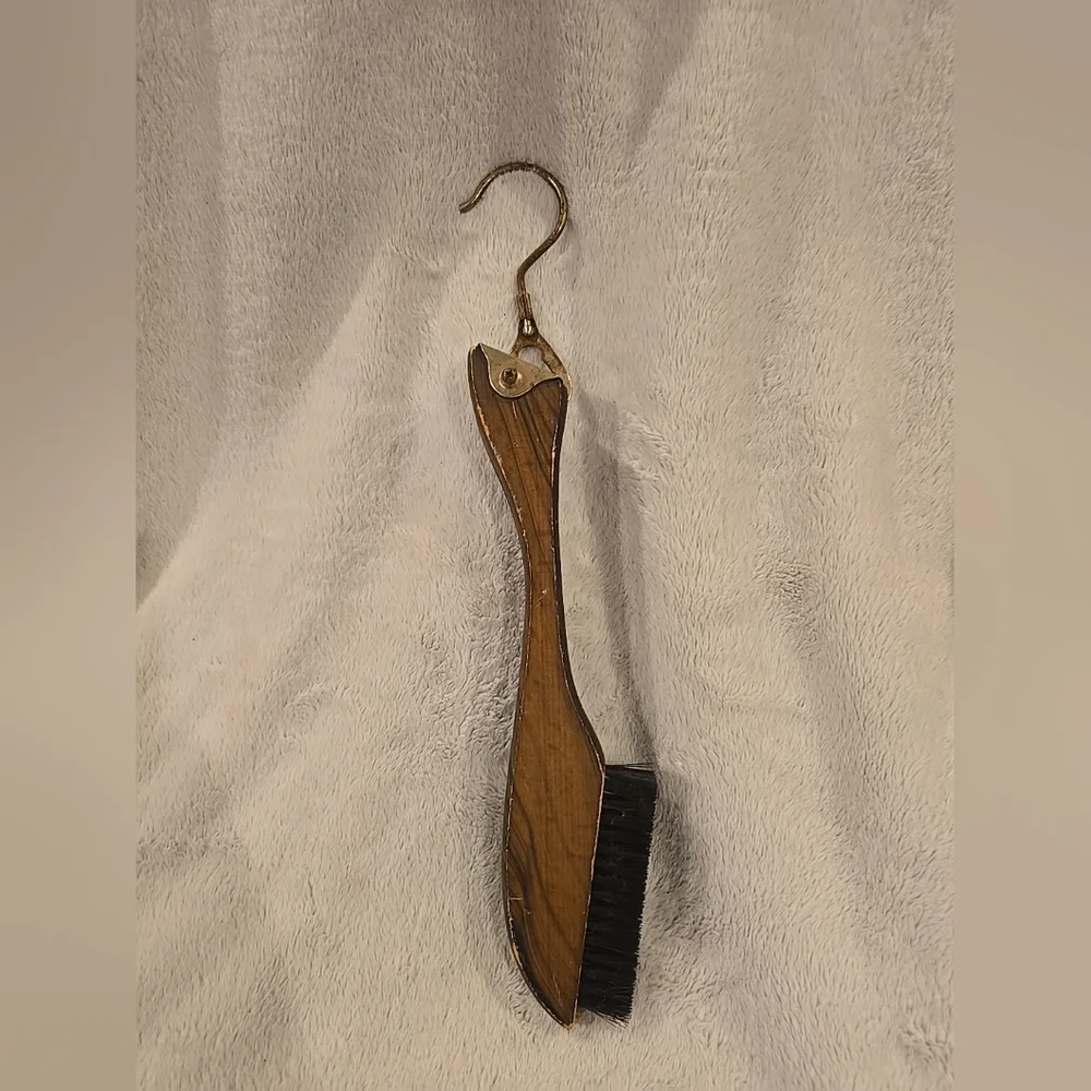 Vintage Folding Travel Hanger with Integrated‎ Lint Brushes Faux Wood Brass Tone